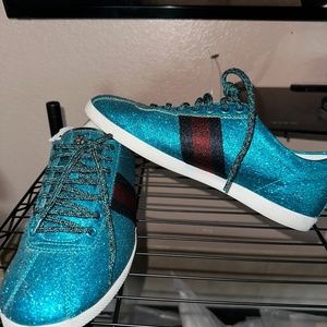 Authentic Gucci Men Bambi glitter turquoise blue Shoes